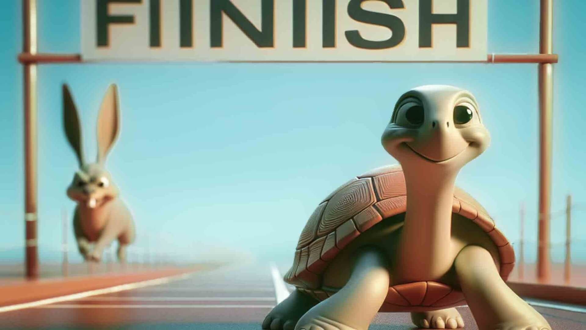 Turtle crosses finishline before hare
